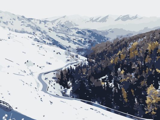 Montañas con Bosque y Nieve Blanca Pintar por Números