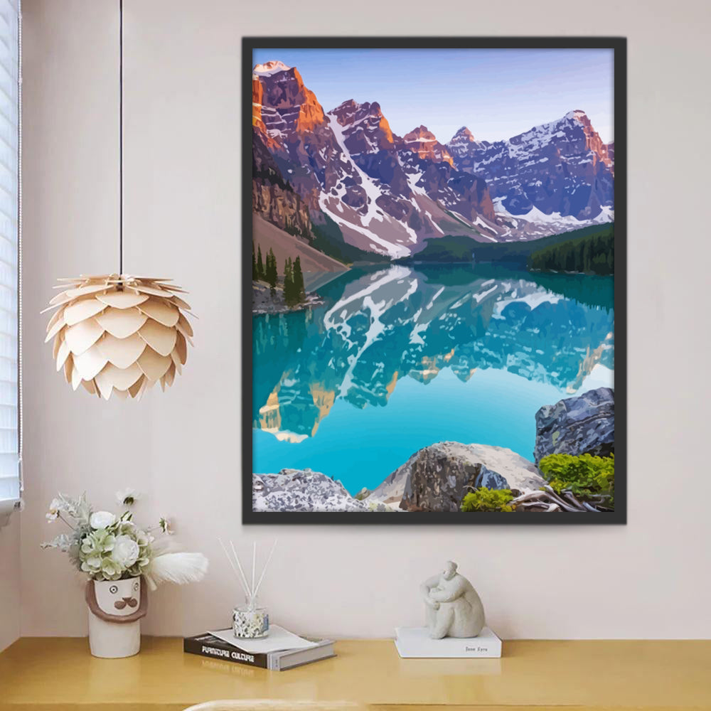 Montañas con Nieve Reflejando en el Agua Pintar por Números