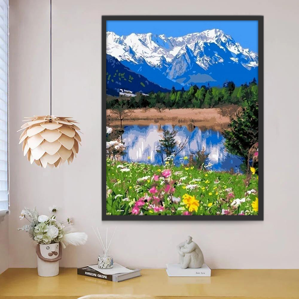 Montañas Nevadas y Campo de Flores Pintar por Números