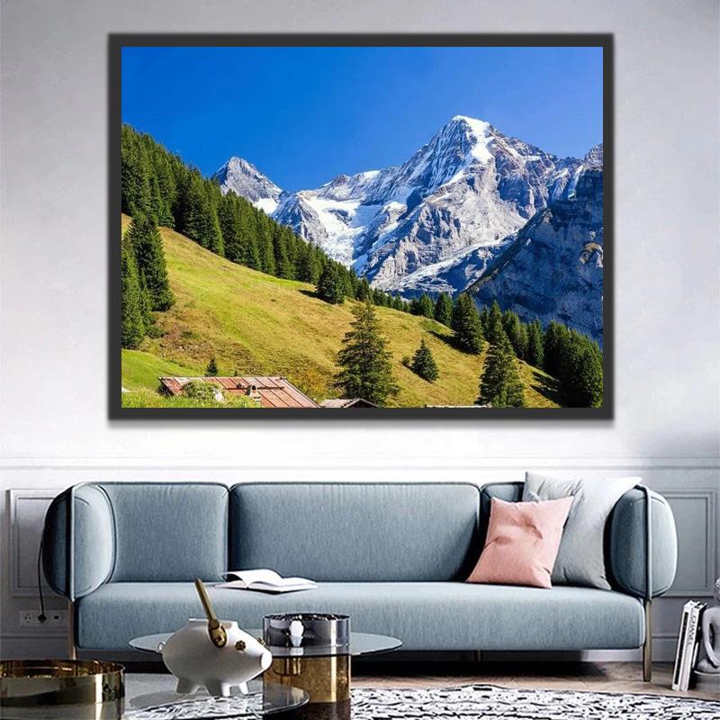 Montañas Nevadas y Ladera Verde Pintar por Números