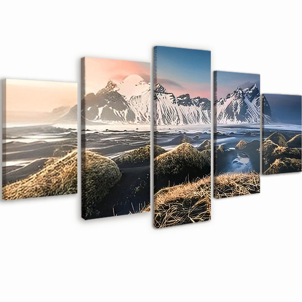 Montañas Nevadas y Piedras en Ambos Lados del Río 5 Partes Pintar por Números