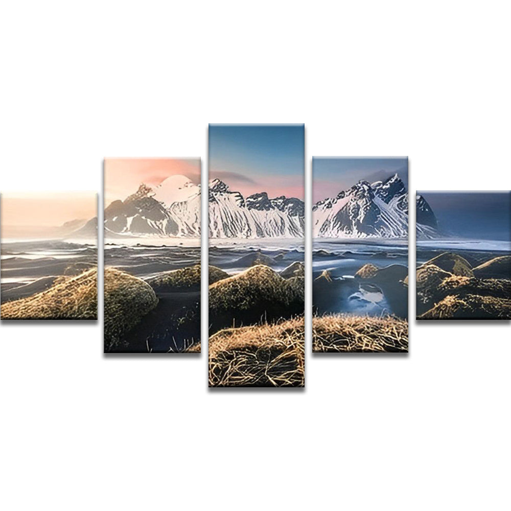 Montañas Nevadas y Piedras en Ambos Lados del Río 5 Partes Pintar por Números