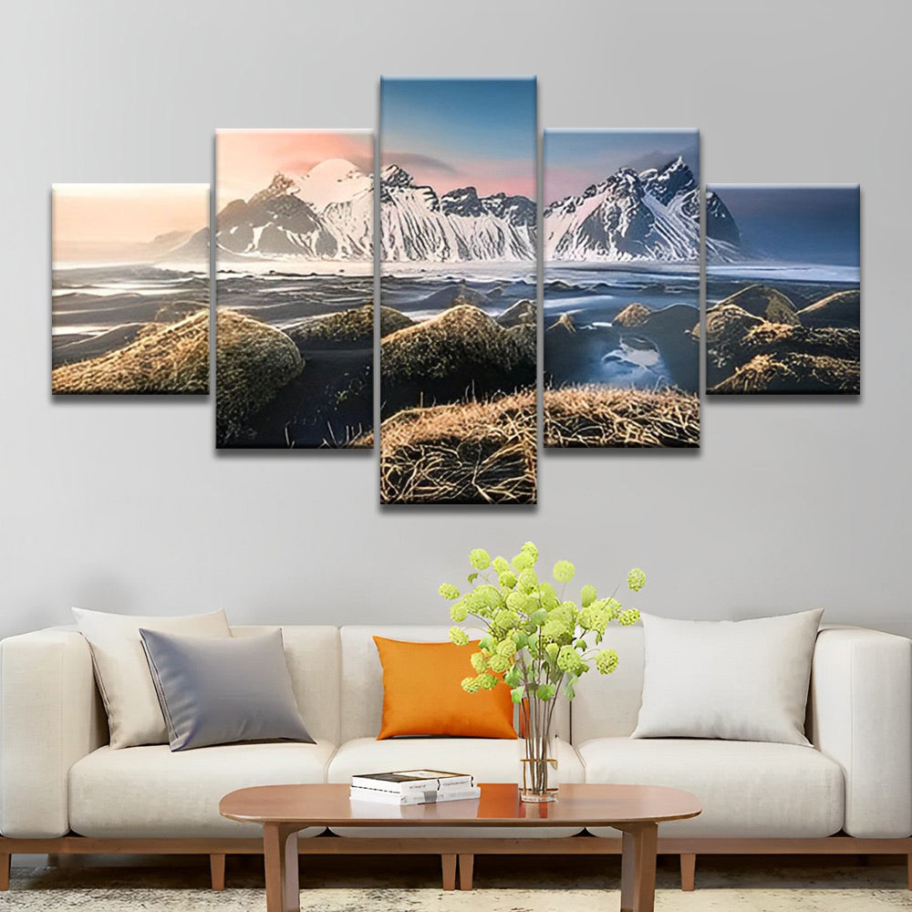 Montañas Nevadas y Piedras en Ambos Lados del Río 5 Partes Pintar por Números