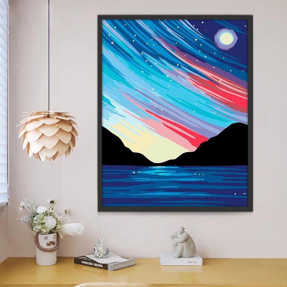 Montañas y Agua Bajo Cielo Estrellado Pintar por Números