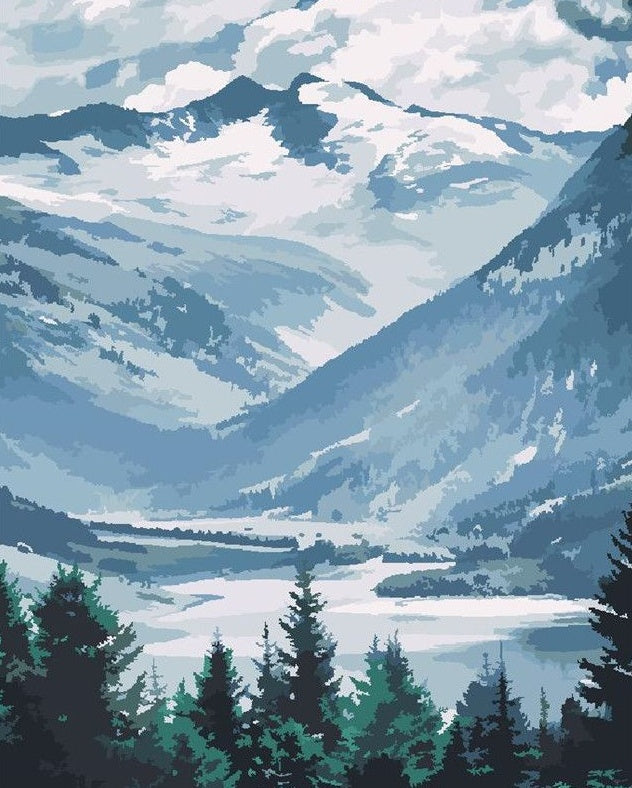 Montañas y Bosque de Pinos Pintar por Números