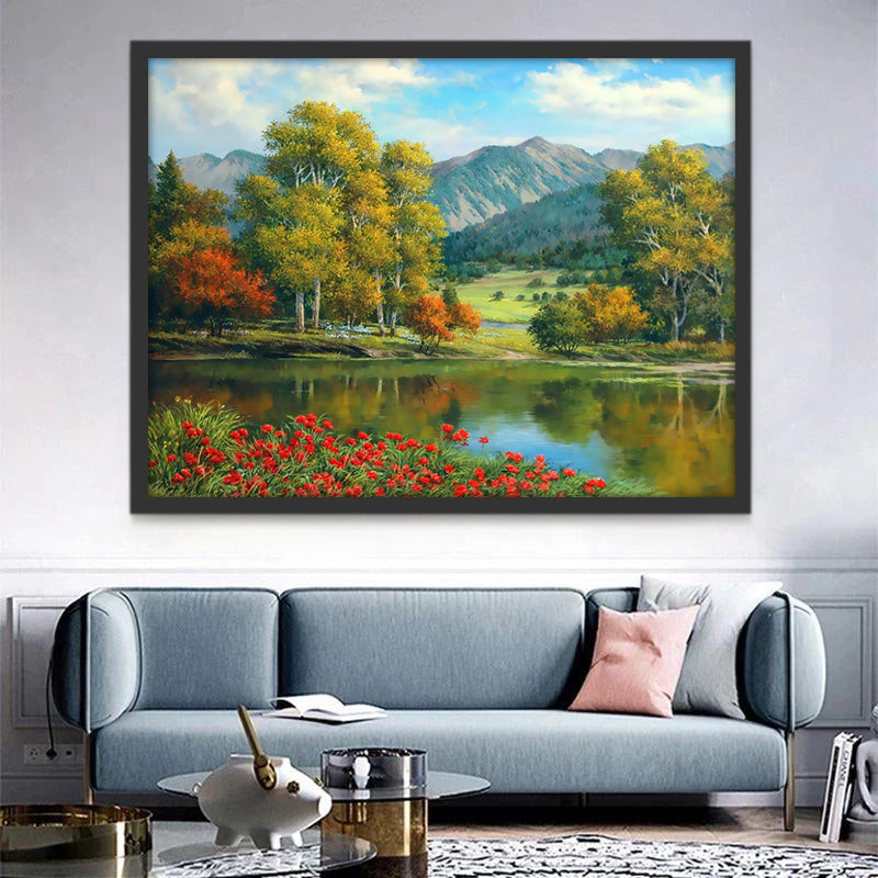 Montañas y Bosque en las Orillas Pintar por Números