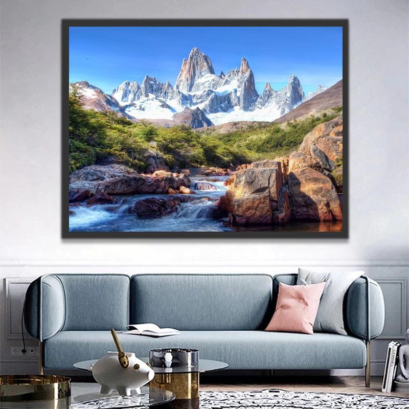 Montañas y Cascada Pequeña Pintar por Números