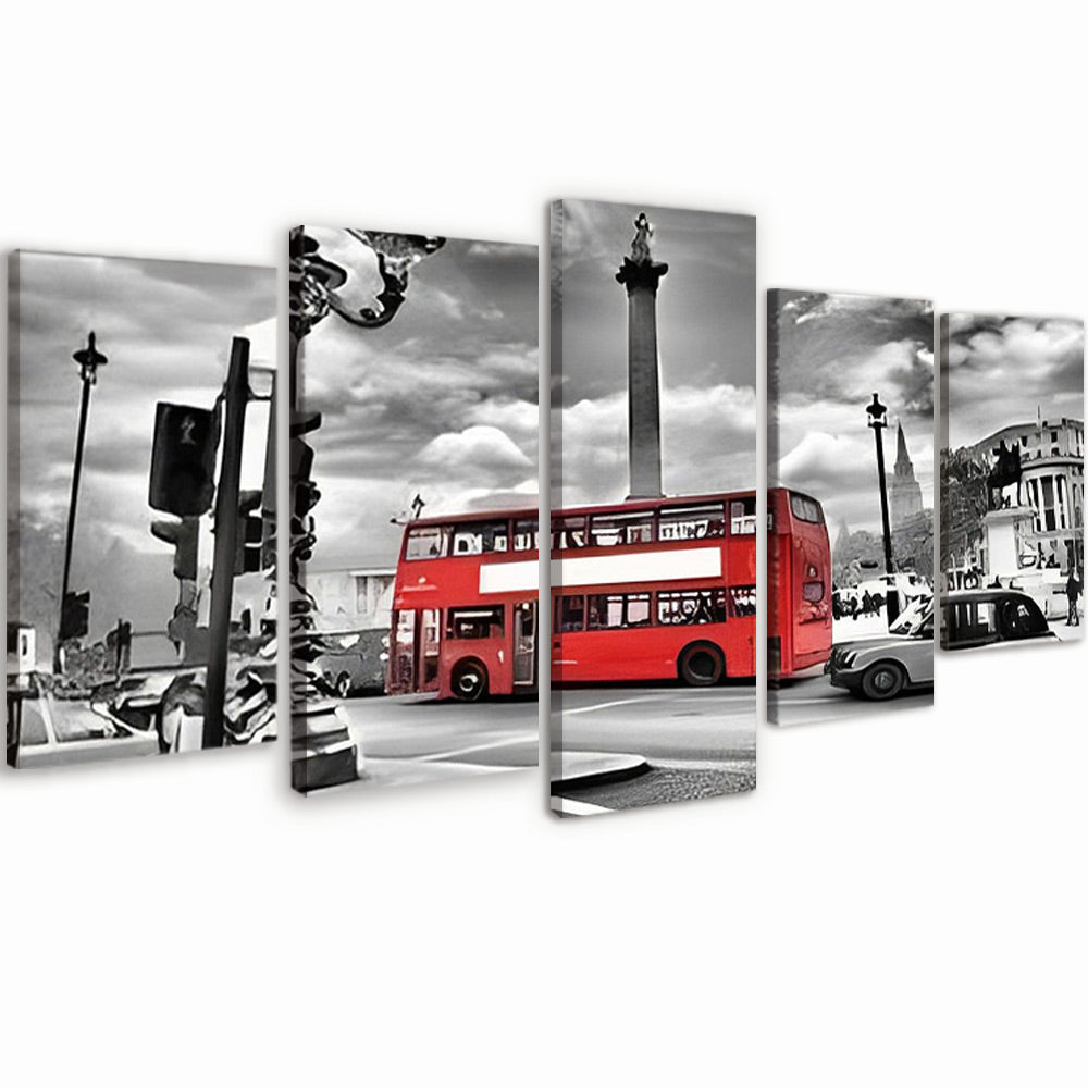 Monumento Gris y Autobús Rojo 5 Partes Pintar por Números