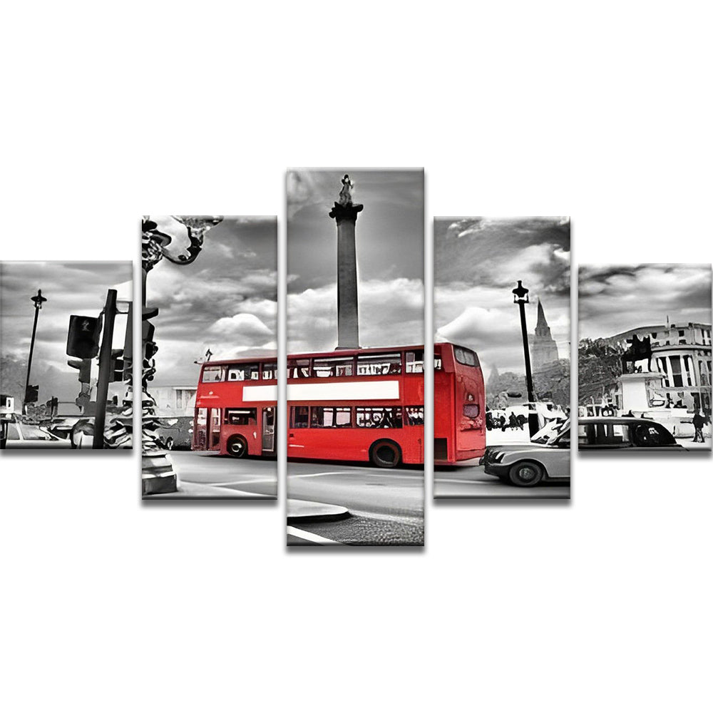 Monumento Gris y Autobús Rojo 5 Partes Pintar por Números