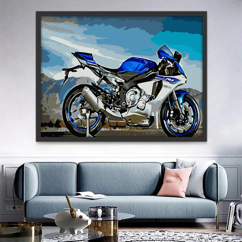 Motocicleta Azul Parada en la Carretera Pintar por Números