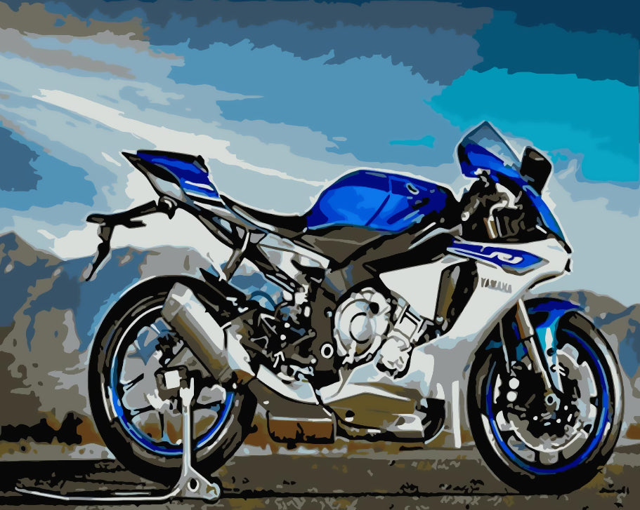 Motocicleta Azul Parada en la Carretera Pintar por Números