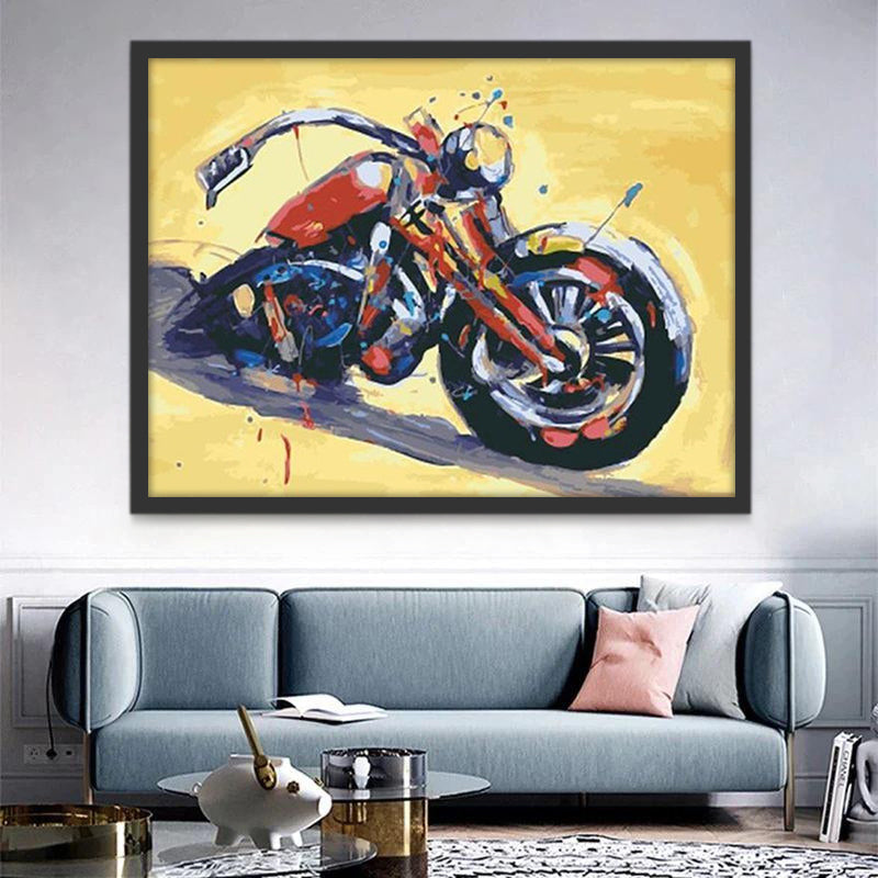 Motocicleta en el Fondo Amarillo Claro Pintar por Números