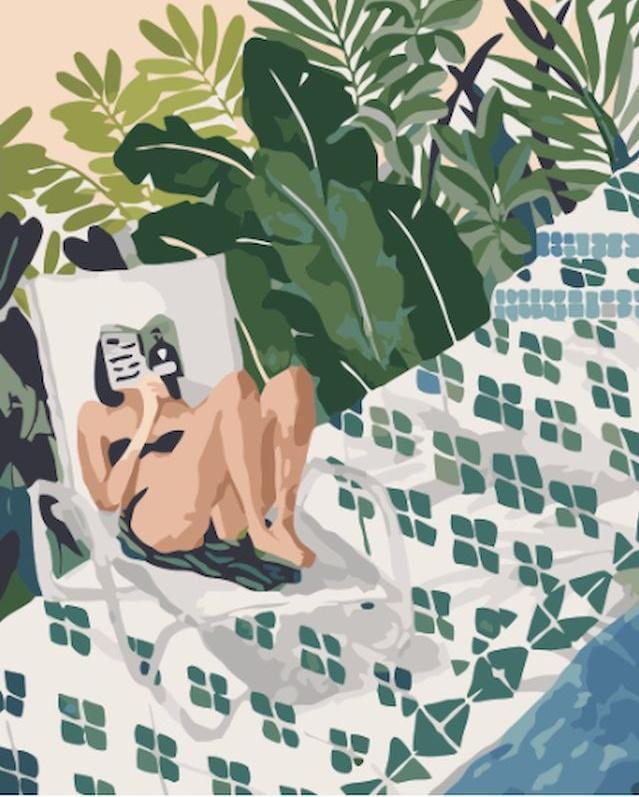 Mujer Acostada en Silla de Playa al Lado de la Piscina Pintar por Números Niños