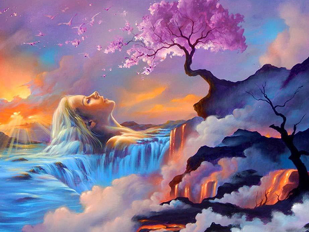 Mujer Acostada sobre Cascada Pintar por Números