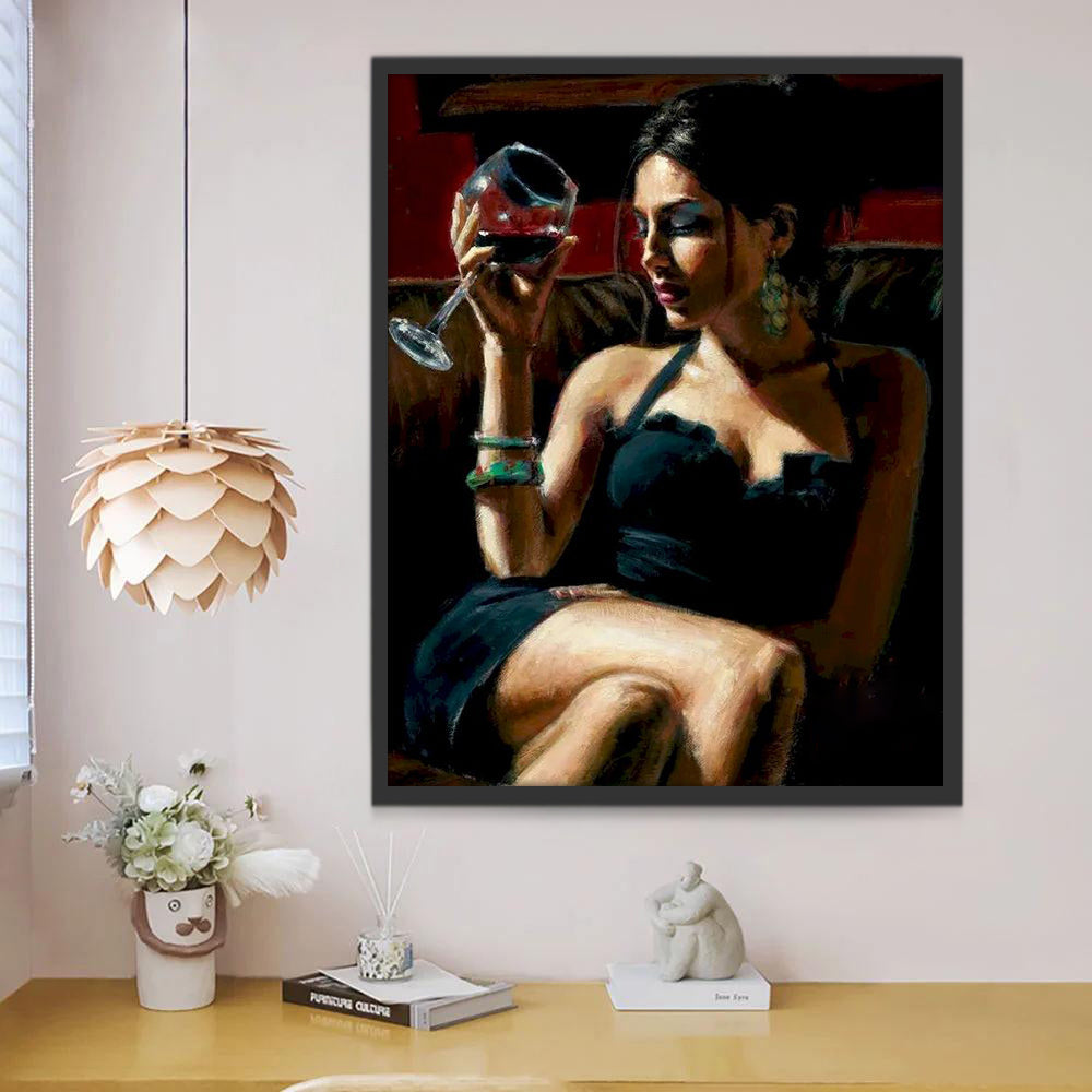 Mujer Atractiva con Copa de Vino Pintar por Números
