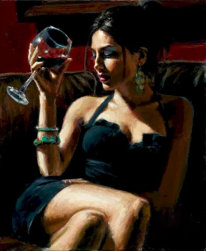 Mujer Atractiva con Copa de Vino Pintar por Números