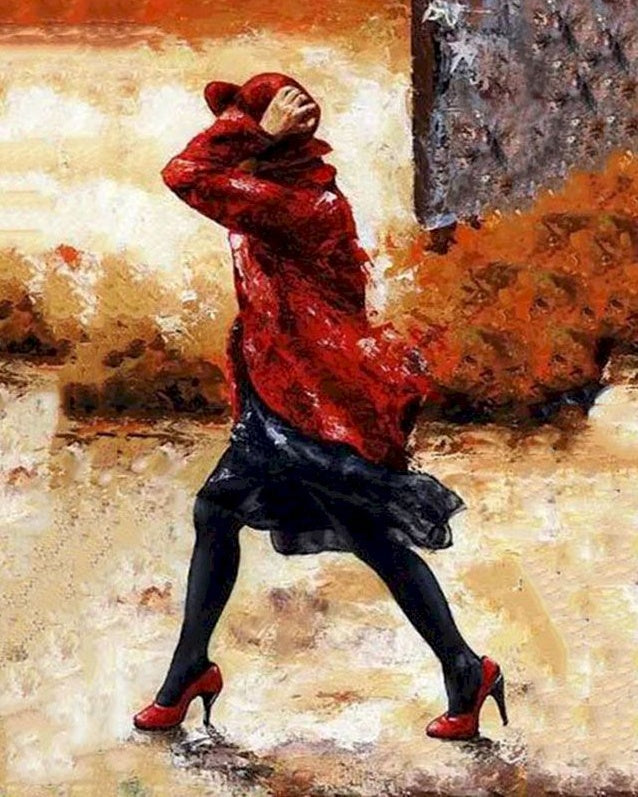 Mujer Caminando en el Viento Pintar por Números