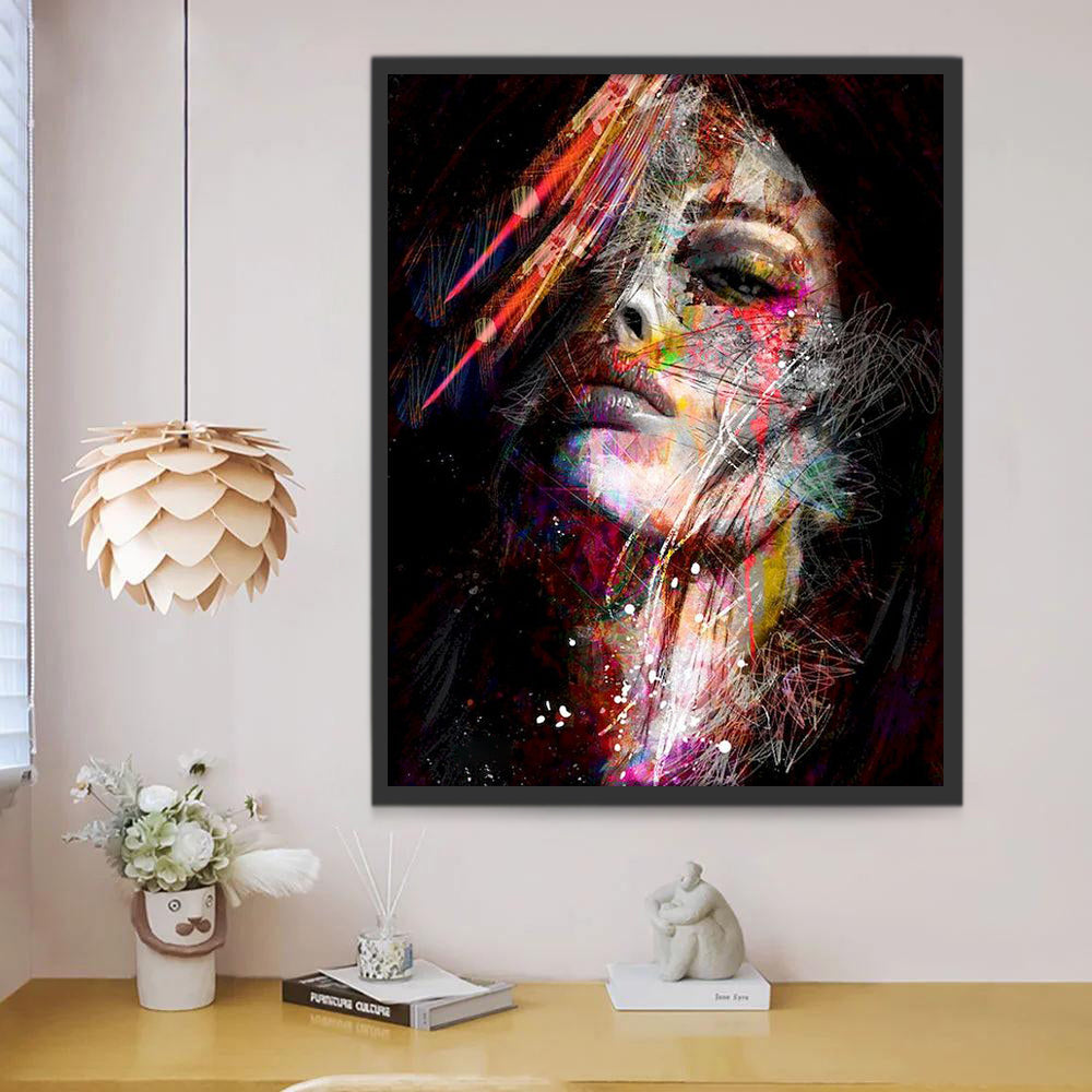 Mujer Colorida en el Fondo Negro Pintar por Números