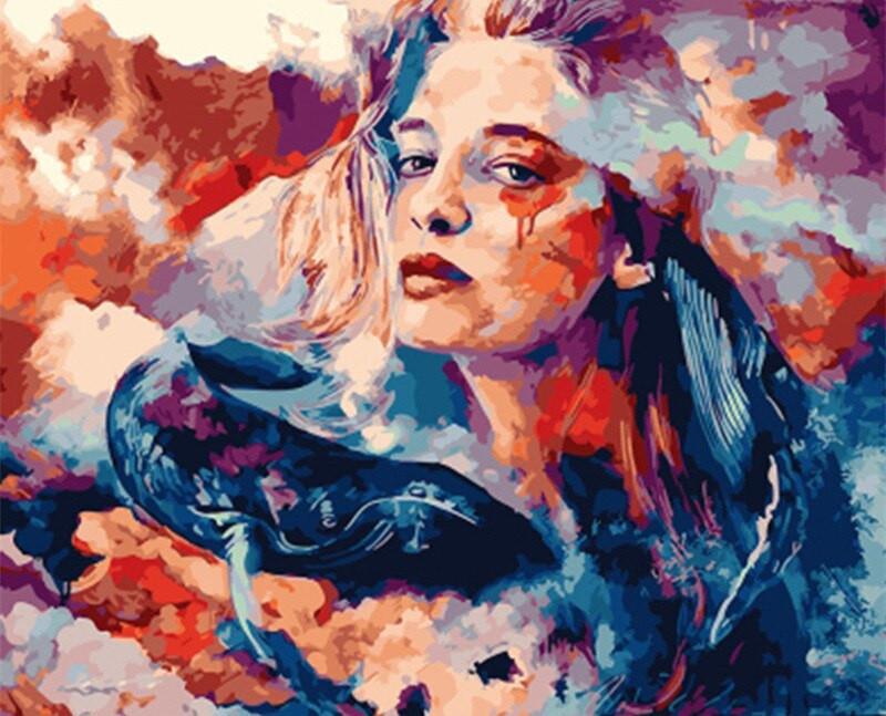Mujer Colorida y Ballenas Abstractas Pintar por Números