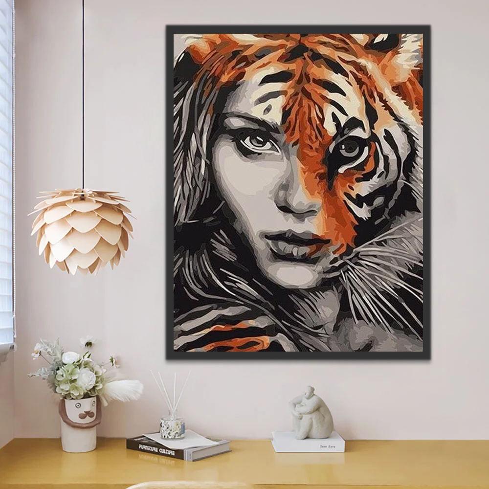 Mujer con Cara del Tigre Pintar por Números