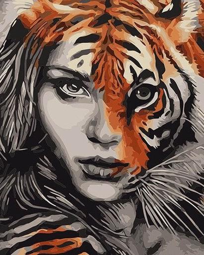 Mujer con Cara del Tigre Pintar por Números