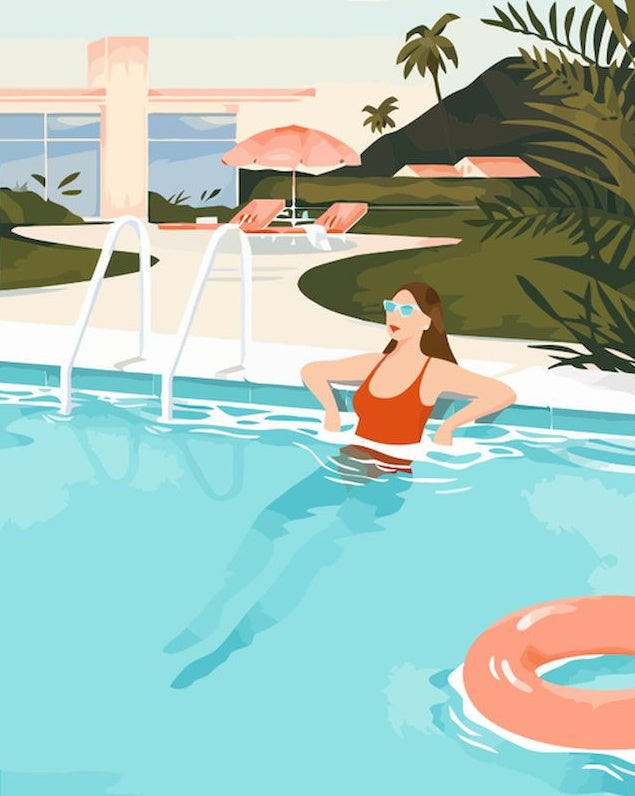 Mujer con Gafas de Sol en la Piscina Pintar por Números