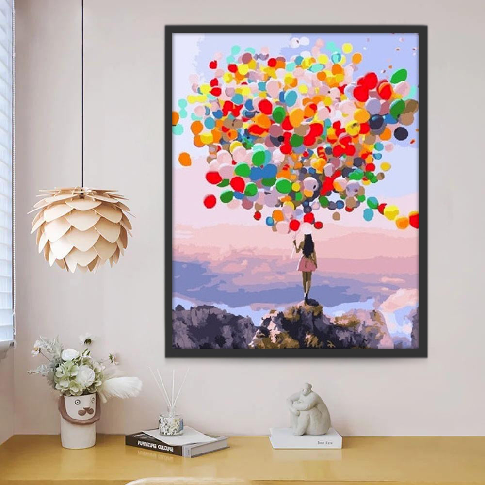 Mujer con Globos en Cima de Montaña Pintar por Números