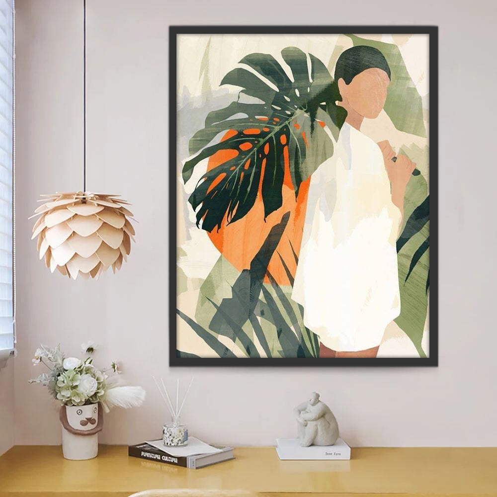 Mujer con Hojas de Monstera Deliciosa Pintar por Números
