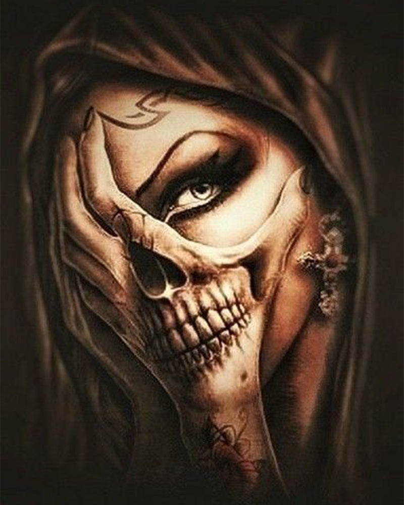 Mujer con Maquillaje de Cráneo de Miedo Pintar por Números
