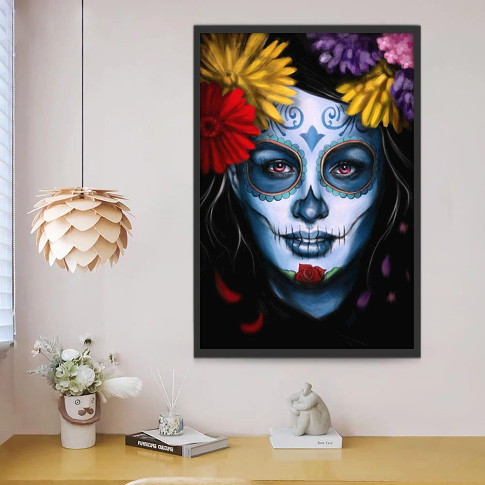 Mujer con Maquillaje de Cráneo Pintar por Números
