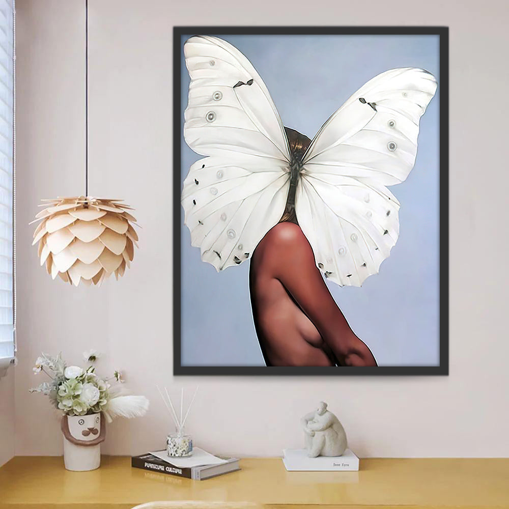 Mujer con Mariposa Blanca Pintar por Números