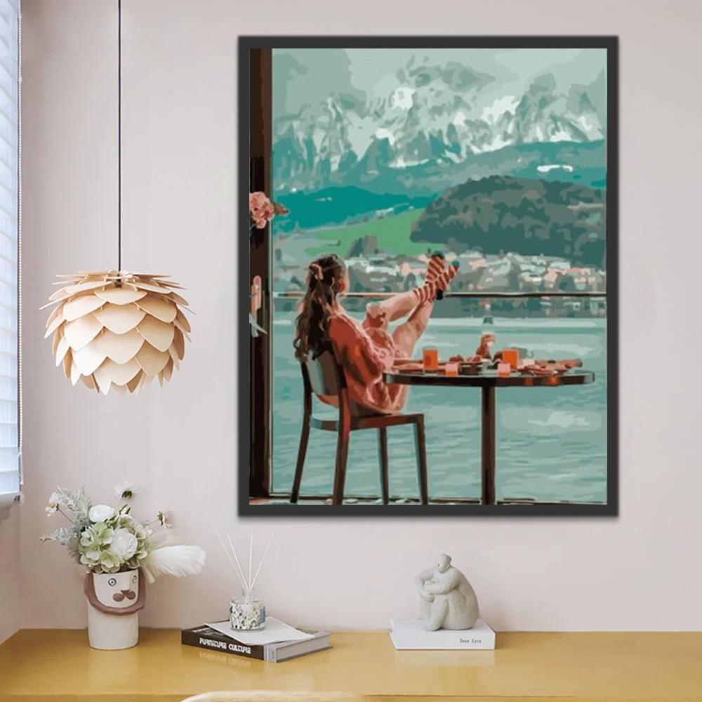 Mujer con Paisaje de Montañas y Ciudad Pintar por Números