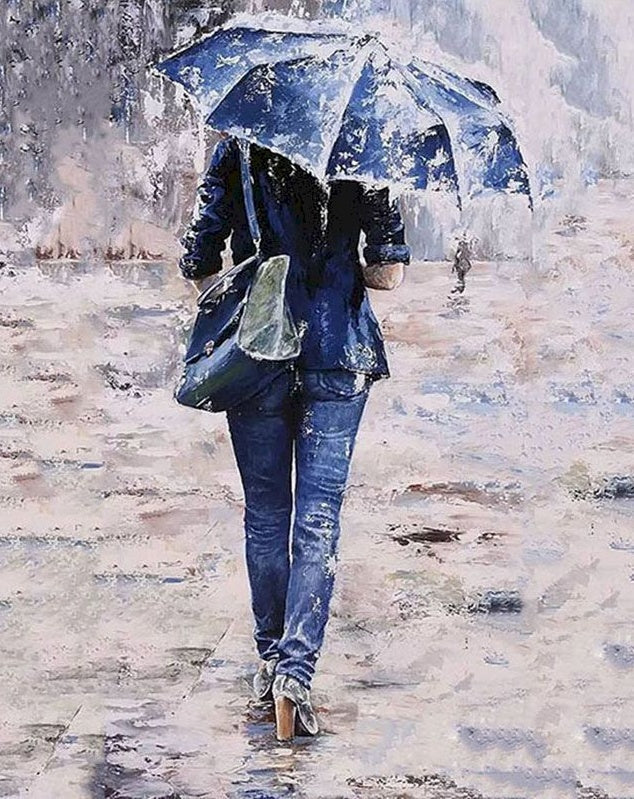 Mujer con Paraguas Bajo la Lluvia Pintar por Números