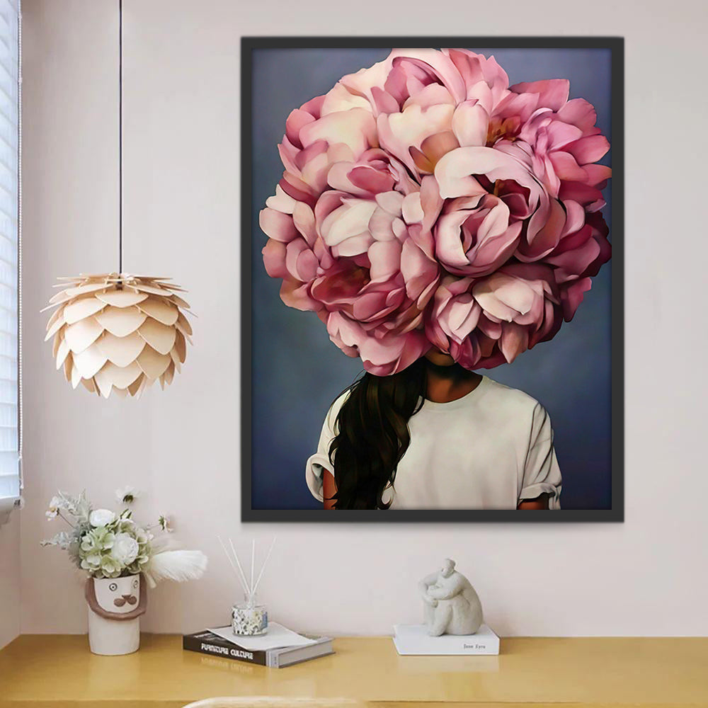 Mujer con Peonías Rosadas sobre Su Cabeza Pintar por Números
