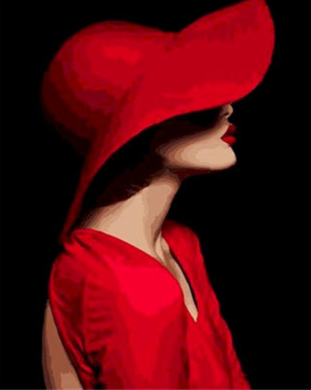 Mujer con Sombrero Rojo en Oscuridad Pintar por Números