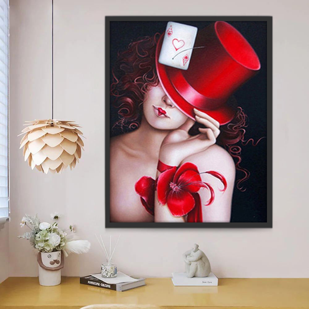 Mujer con Sombrero Rojo Mágico Pintar por Números