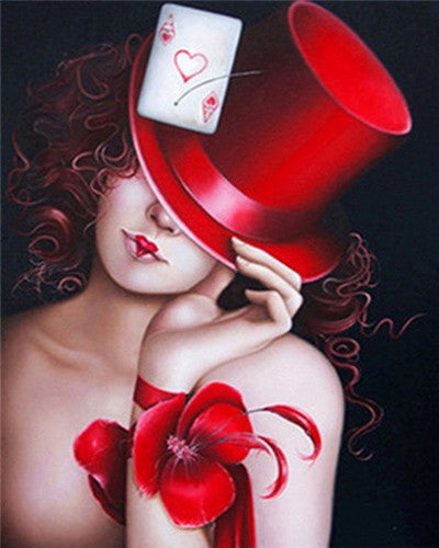 Mujer con Sombrero Rojo Mágico Pintar por Números