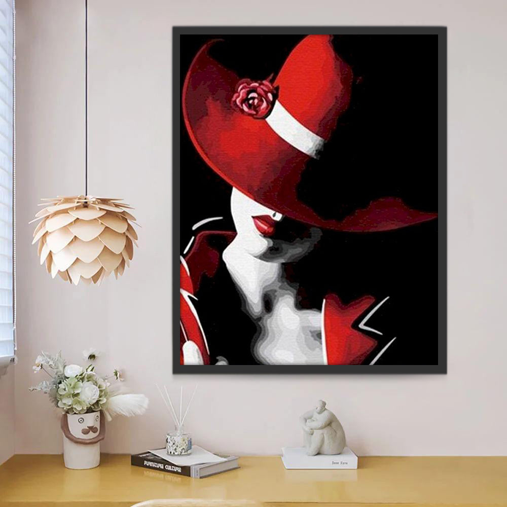 Mujer con Sombrero Rojo Pintar por Números