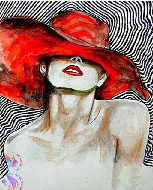 Mujer con Sombrero Rojo Pintar por Números