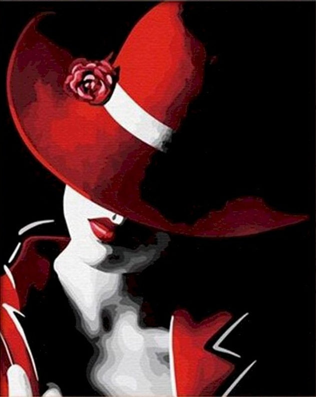 Mujer con Sombrero Rojo Pintar por Números
