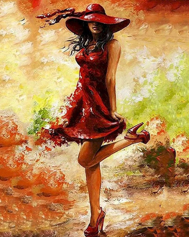 Mujer con Zapatos de Tacones Rojos Pintar por Números