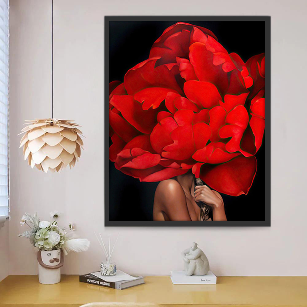 Mujer Cubierta de Peonía Roja Grande Pintar por Números