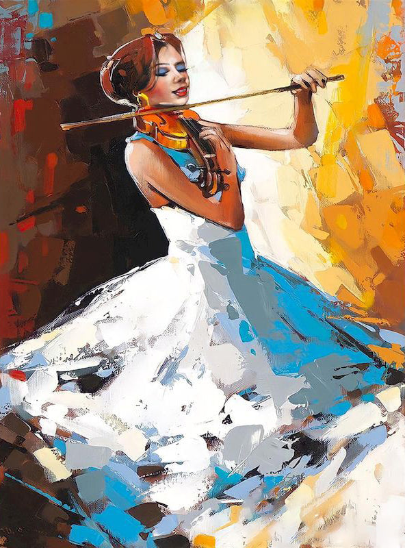 Mujer de Blanco Tocando el Violín Pintar por Números