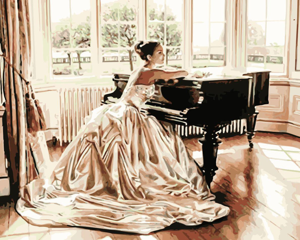 Mujer de Etiqueta al Lado del Piano Pintar por Números