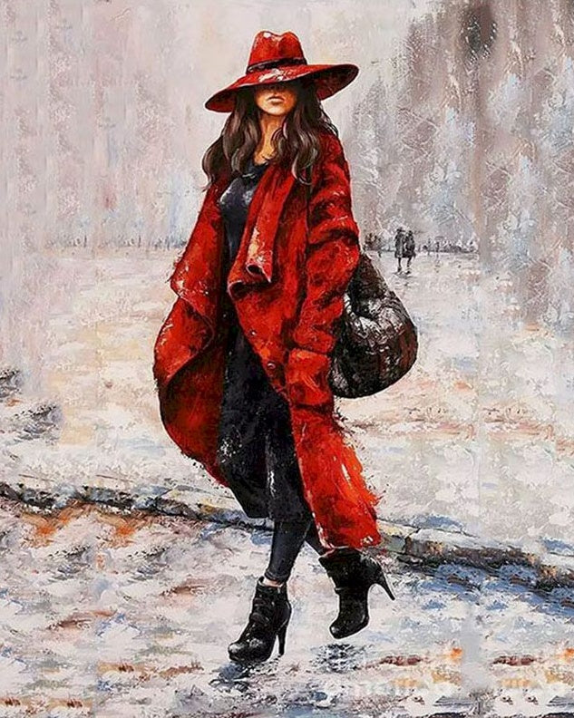 Mujer de Moda Caminando por la Calle Pintar por Números