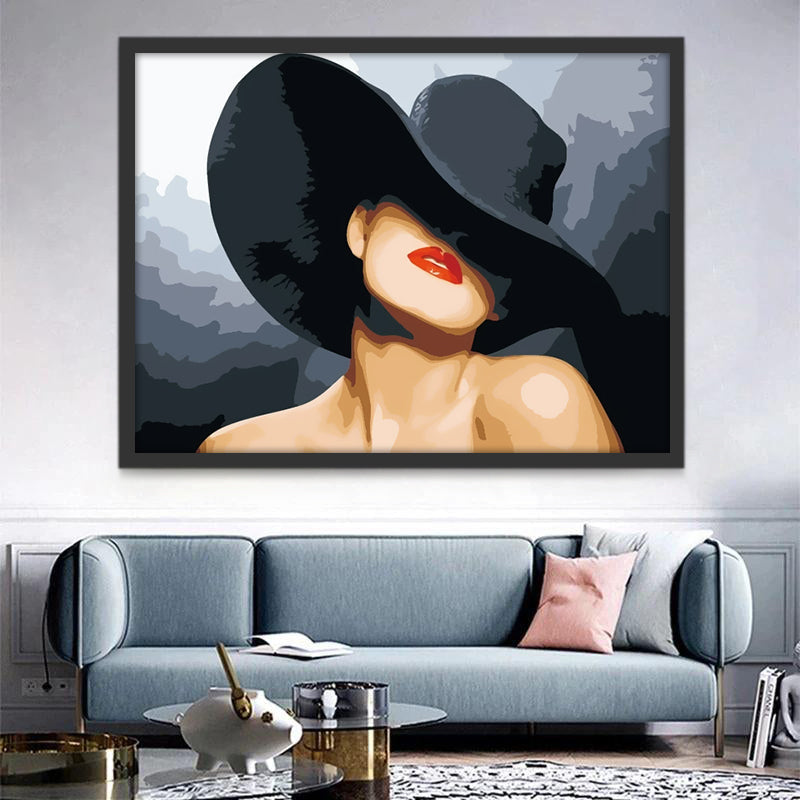 Mujer de Moda con Sombrero Negro Pintar por Números