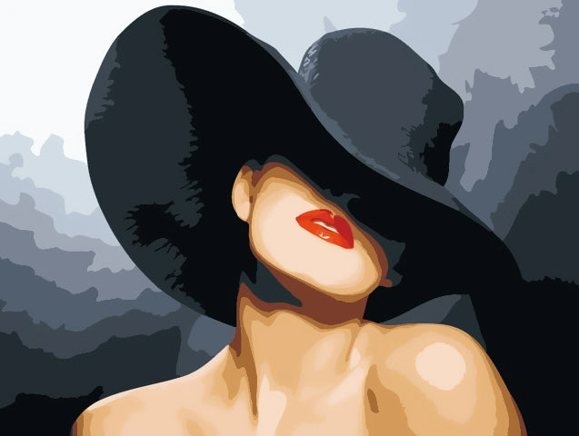 Mujer de Moda con Sombrero Negro Pintar por Números