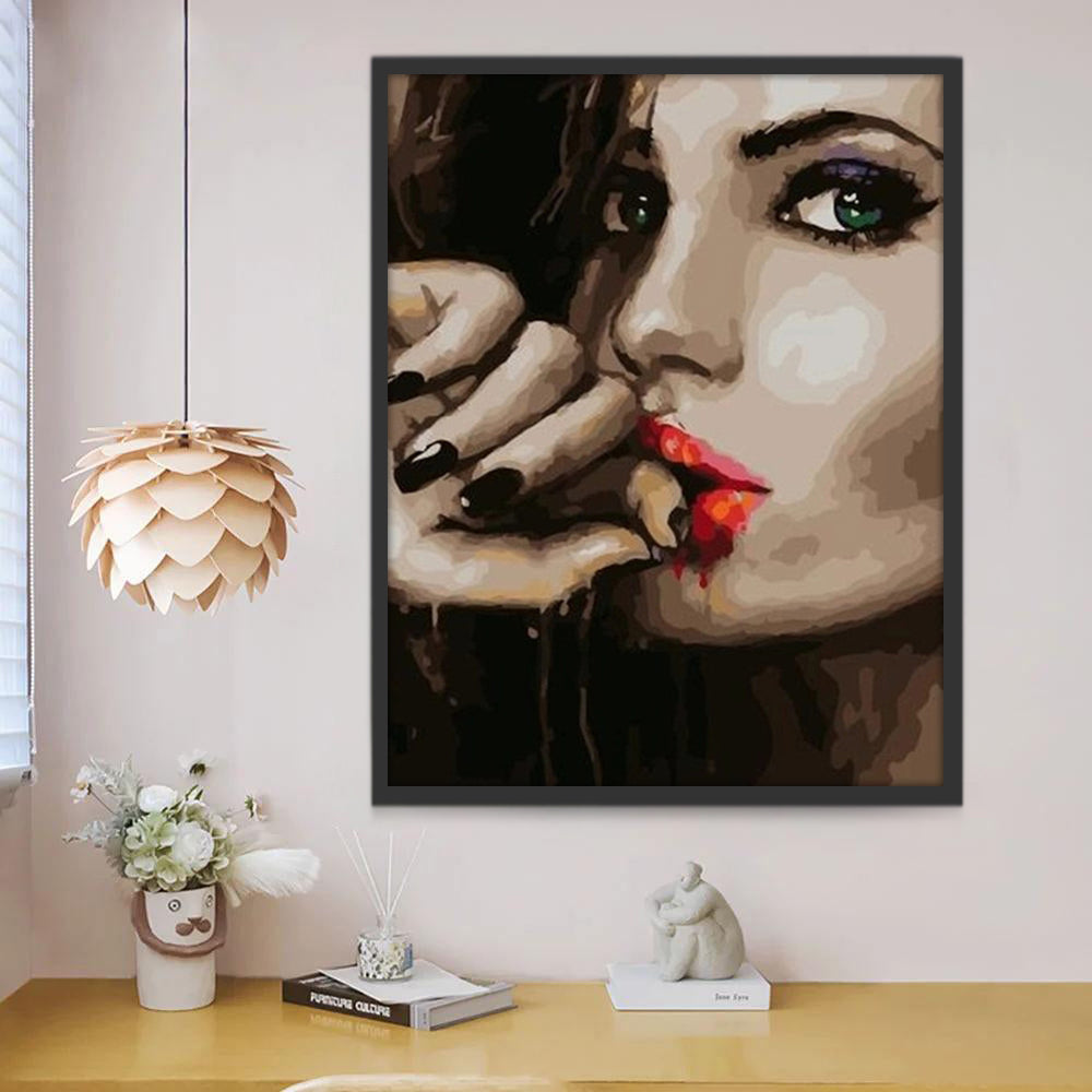 Mujer de Ojos Verdes y Labios Rojos Pintar por Números