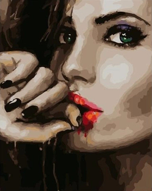 Mujer de Ojos Verdes y Labios Rojos Pintar por Números