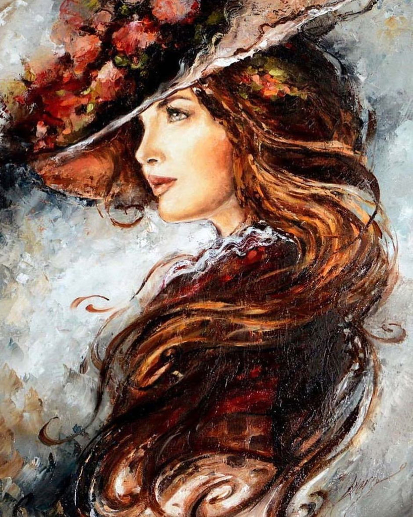 Mujer de Pelo Largo con Sombrero Pintar por Números